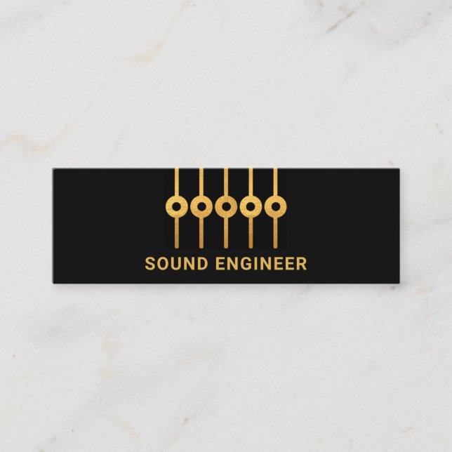 Faux Gold Sound Equalizer Panel Audio Mini Business Card (Front)
