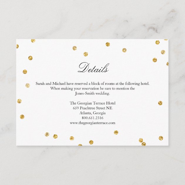 Faux Gold Sparkle Confetti Wedding Details Card