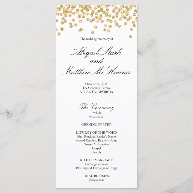 Faux Gold Sparkle Confetti Wedding Program (Front)