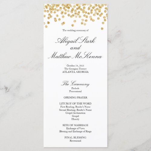 Faux Gold Sparkle Confetti Wedding Program