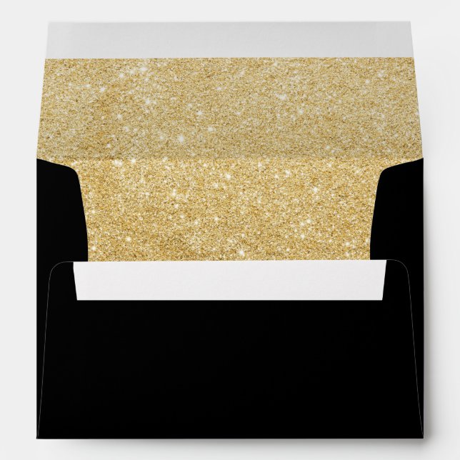 Faux Gold Sparkle Lined Wedding Invitation Envelope (Back (Bottom))