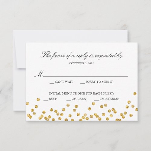 Faux Gold Sparkle Response Card with Menu Choices