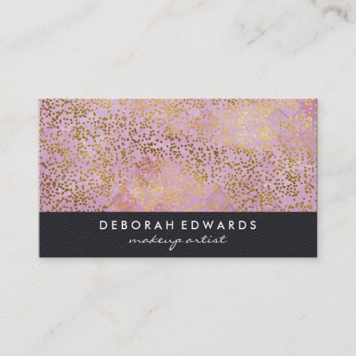 Faux Gold Specks Pink Tile Leather Business Card