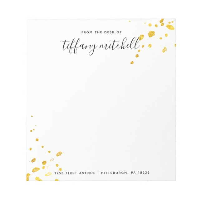 Faux Gold Splashes with Elegant Typography Notepad (Front)