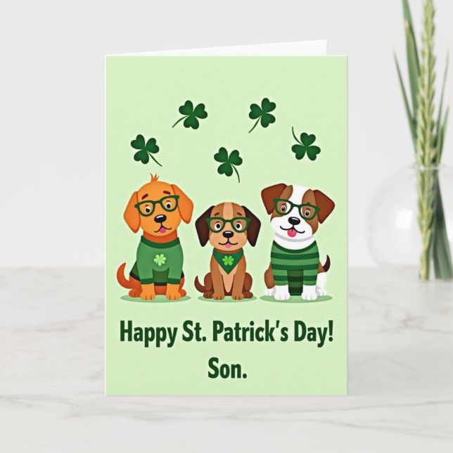 Faux Gold St Patricks Day Puppy Card (Front)