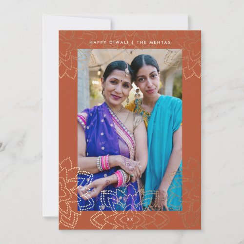 Faux Gold stamp lotus Happy Diwali Photo Holiday Card