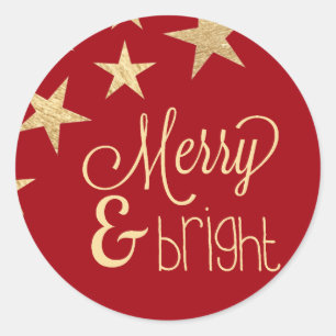 Faux Gold Star Merry & Bright Holiday Sticker