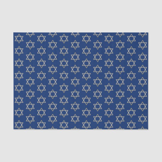 Faux Gold Star of David Hanukkah Blue Holiday Tissue Paper (Front)