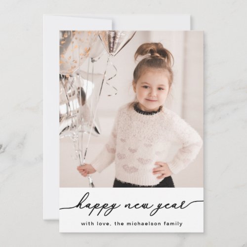 Faux Gold Stars and Confetti Photo Happy New Year Holiday Card