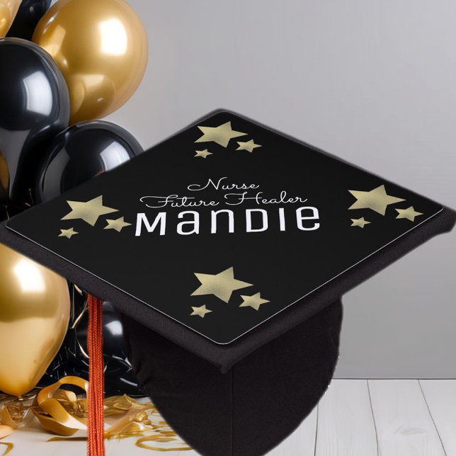 Faux Gold Stars Corner Nurse Healer Graduation Cap Topper (Creator Uploaded)
