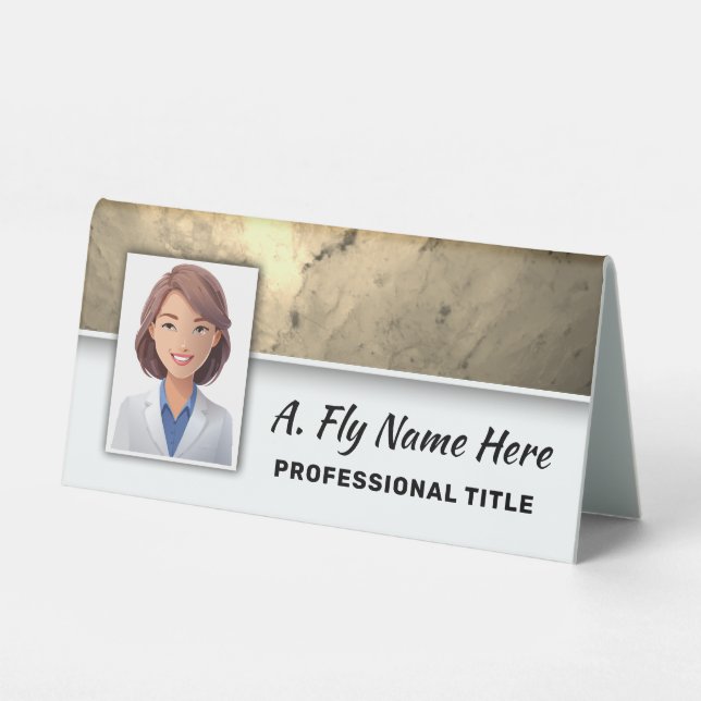 Faux Gold Stone Professional Photo Name Logo  Table Tent (Front)