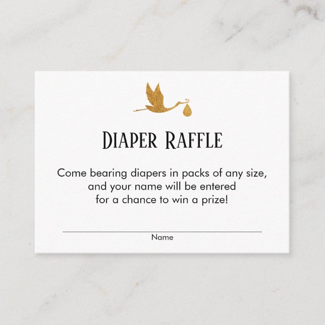 Faux Gold Stork Baby Shower Diaper Raffle Tickets Enclosure Card (Front)