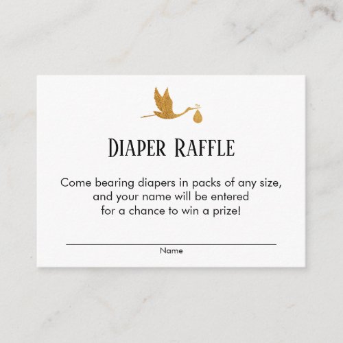 Faux Gold Stork Baby Shower Diaper Raffle Tickets Enclosure Card