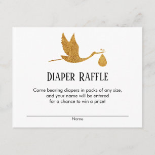 Faux Gold Stork Baby Shower Diaper Raffle Tickets Enclosure Card