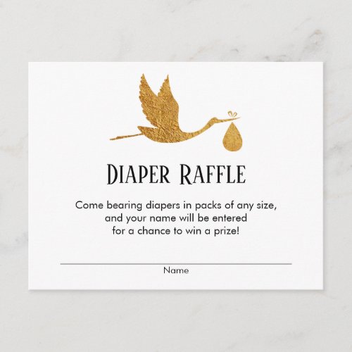 Faux Gold Stork Baby Shower Diaper Raffle Tickets Enclosure Card