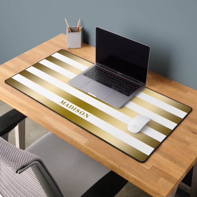 Faux Gold Stripes Geometric Pattern Desk Mat (Office 2)