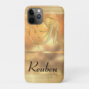 Faux gold Stripes Gold Glitter Monogram R iPhone 11 Pro Case