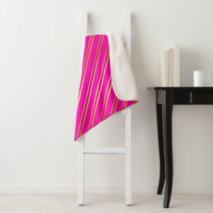 FAUX GOLD STRIPES ON PINK SHERPA BLANKET