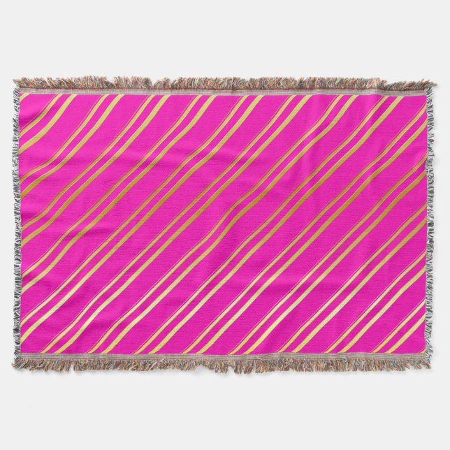 FAUX GOLD STRIPES ON PINK THROW BLANKET (Front)