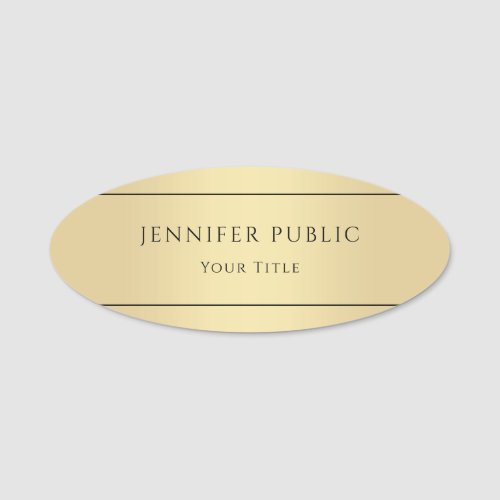 Faux Gold Stylish Glamorous Trendy Template Oval Name Tag