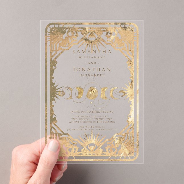 Faux Gold Tarot Celestial Wedding Acrylic Invitations (Insitu (Handheld))