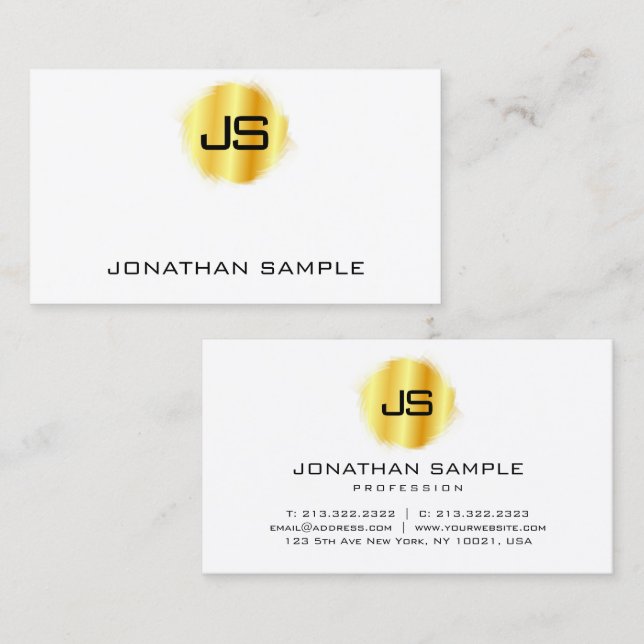 Faux Gold Template Modern Elegant Monogram Business Card (Front/Back)
