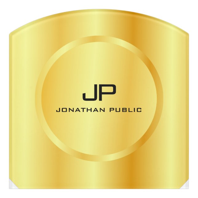 Faux Gold Template Modern Elegant Monogram Door Sign (Contour Front)