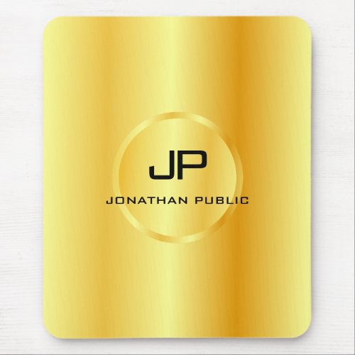 Faux Gold Template Modern Elegant Monogrammed Mouse Pad