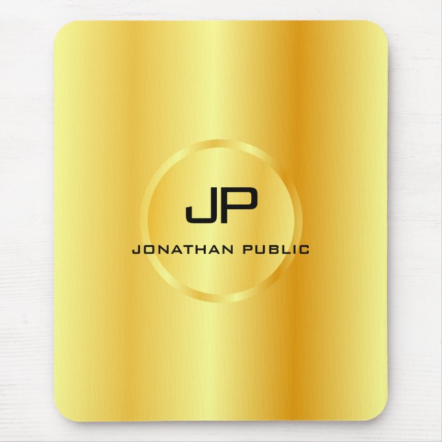 Faux Gold Template Modern Elegant Monogrammed Mouse Pad (Front)