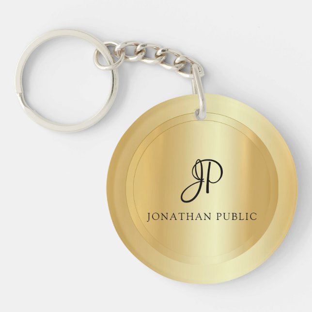 Faux Gold Template Monogram Your Name Trendy Keychain (Front)