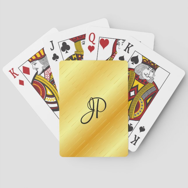 Faux Gold Template Monogrammed Elegant Trendy Poker Cards (Back)
