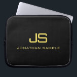 Faux Gold Text Beautiful Monogram Black Template Laptop Sleeve<br><div class="desc">Beautiful Monogram Initial Black Faux Gold Text Modern Template 10 inch Laptop Sleeve.</div>