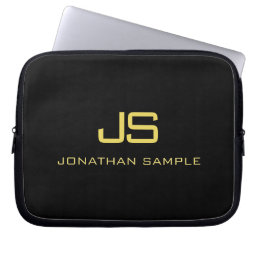 Faux Gold Text Beautiful Monogram Black Template Laptop Sleeve