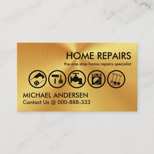 Faux Gold Texture Construction Tools Business Card