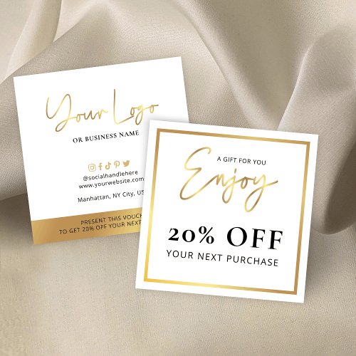 Faux Gold Thank You Gift Business Logo Discount Square Business Card