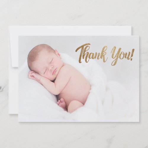 Faux Gold Thank You Script Baby Photo Birth Announcement