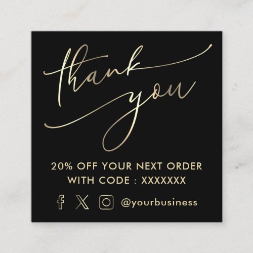  faux gold thank you script  square business card