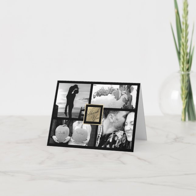 Faux Gold Thank You Wedding 4 Photo Card (Front)