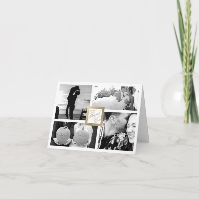 Faux Gold Thank You Wedding 4 Photo Card (Front)