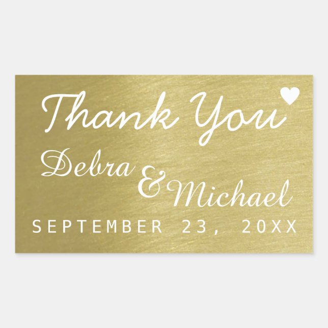 Faux Gold Thank You, Wedding Rectangular Sticker (Front)
