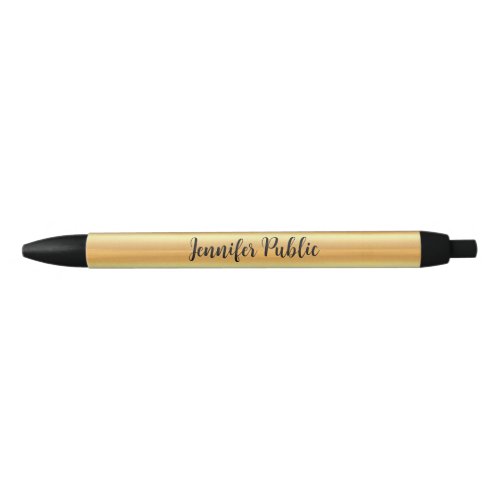 Faux Gold Trendy Elegant Template Typography Name Blue Ink Pen