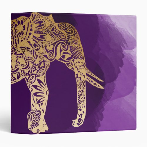 faux gold tribal elephant purple brushstroke 3 ring binder