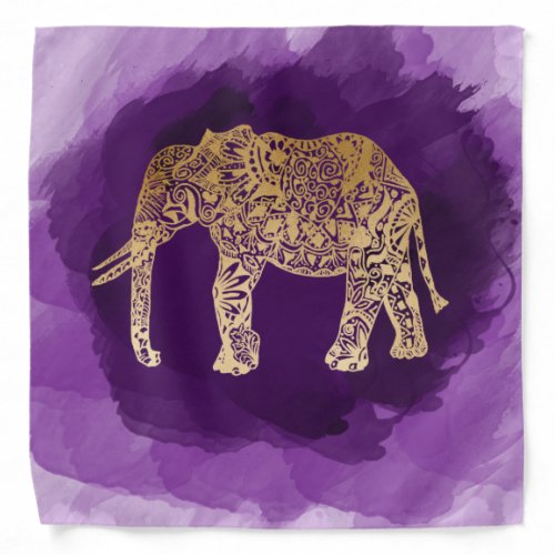 faux gold tribal elephant purple brushstroke bandana