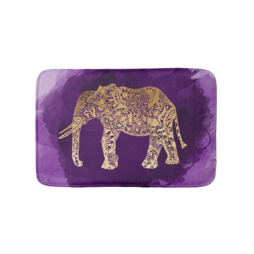 faux gold tribal elephant purple brushstroke bathroom mat