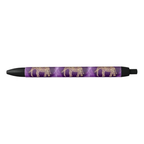 faux gold tribal elephant purple brushstroke black ink pen
