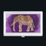faux gold tribal elephant purple brushstroke business card holder<br><div class="desc">Beautiful hand drawn tribal faux gold elephant on a purple brushstroke background.</div>
