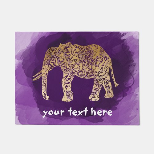 faux gold tribal elephant purple brushstroke doormat