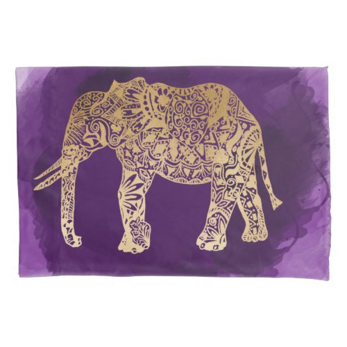 faux gold tribal elephant purple brushstroke pillowcase