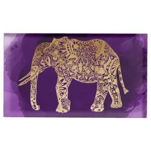 faux gold tribal elephant purple brushstroke place card holder