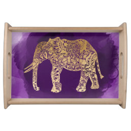 faux gold tribal elephant purple brushstroke serving tray